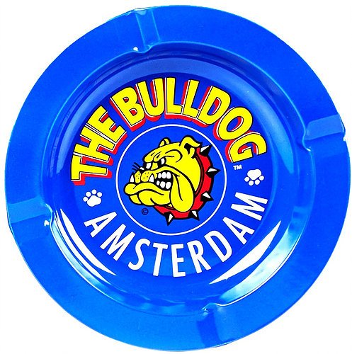 Bulldog  Printed  Metal  Ashtray  Blue